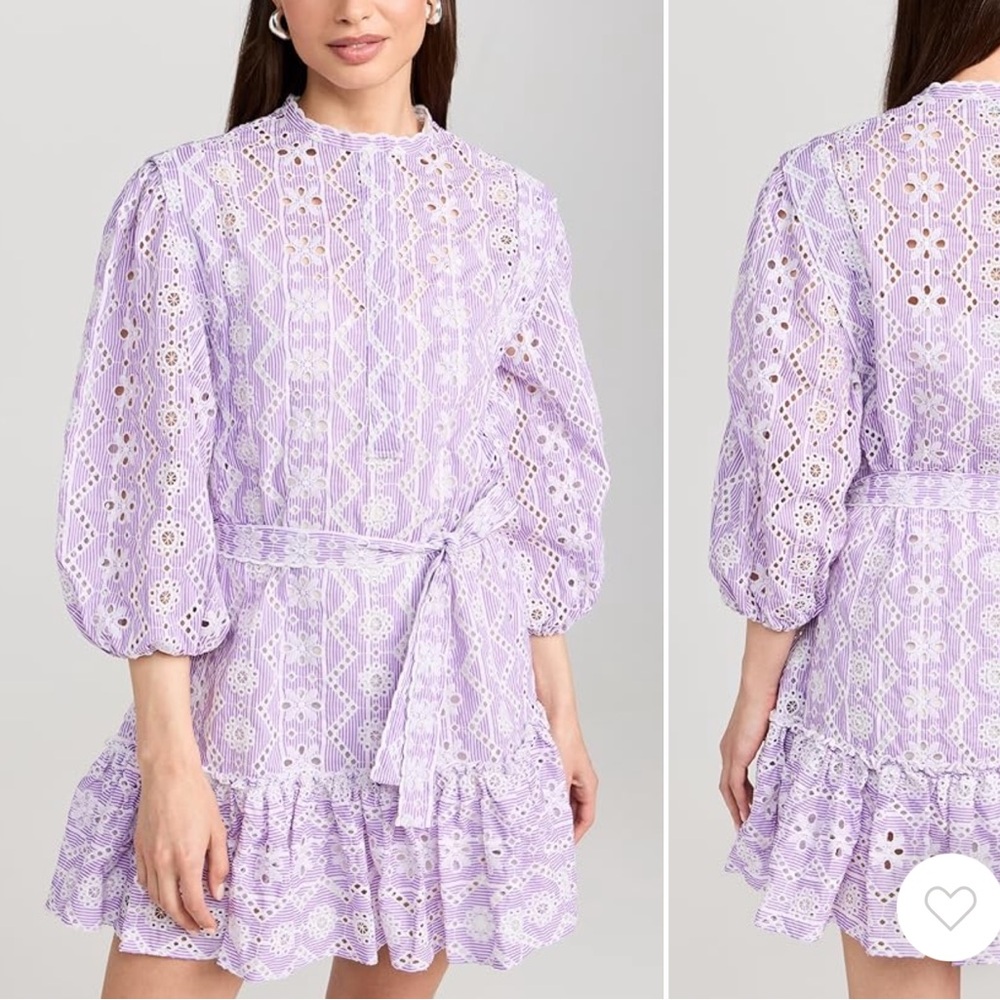 Lavender Eyelet Long Sleeve Mini Dress -  Women - Picture 4 of 5